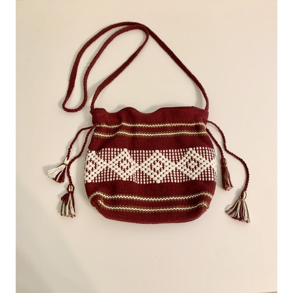 Handmade Mexican Embroidered Cross Body Floral bag, Small Oaxaca Red And White
